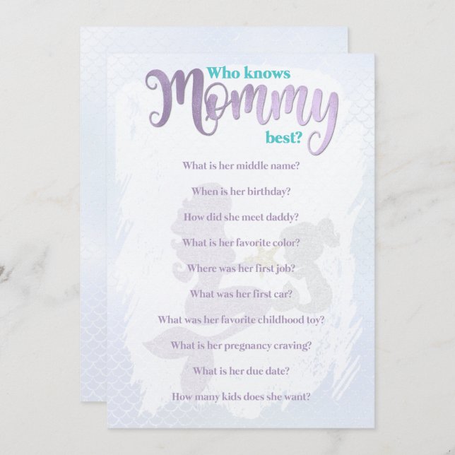 Mermaid Baby Shower Who Knows Mum Best Cards (Front/Back)