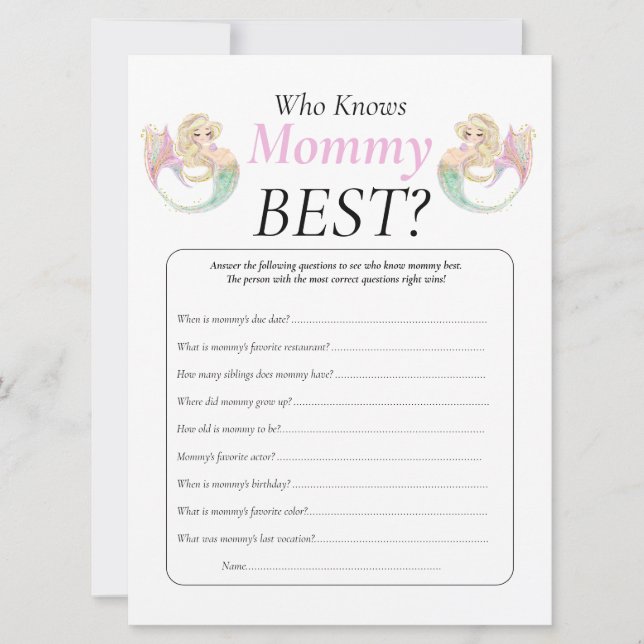 Mermaid Baby Shower. Who Knows Mummy poka dots Invitation (Front)