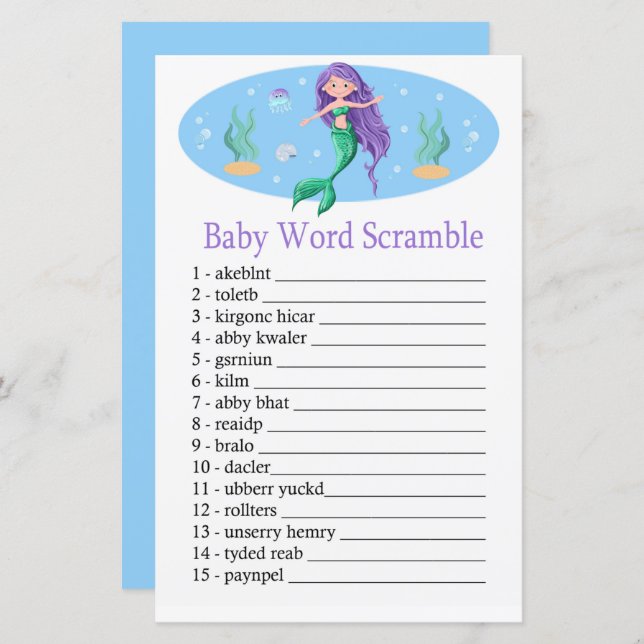 Mermaid Baby word scramble game (Front/Back)