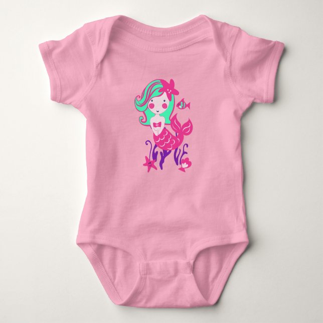 Mermaid Babygrow for New Born Girls Baby Bodysuit (Front)
