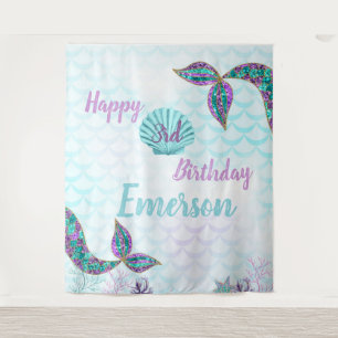 Mermaid, Backdrop, Birthday backdrop, selfie Tapestry