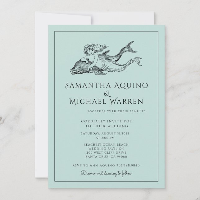 Mermaid Beach Blue Wedding Invitation (Front)
