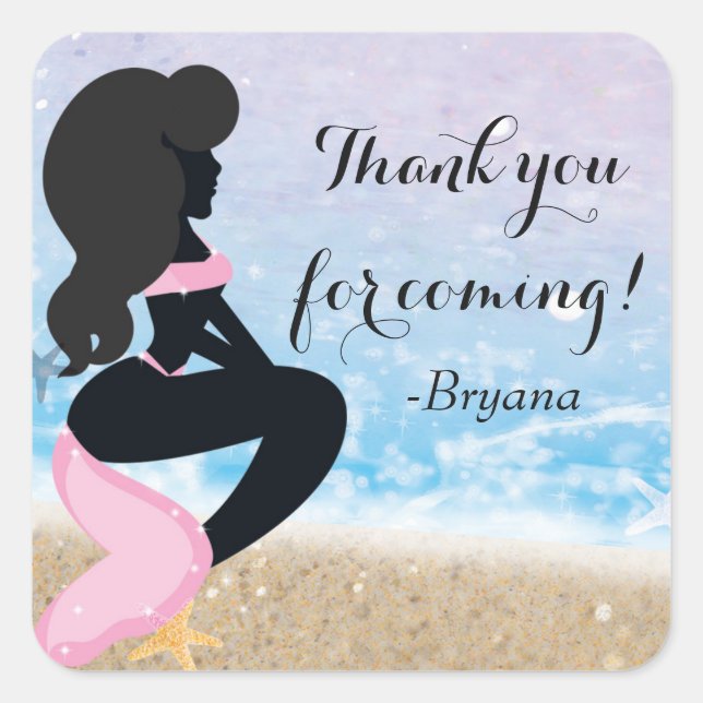 Mermaid Beach Bunny Summer Sparkle Party Sticker (Front)