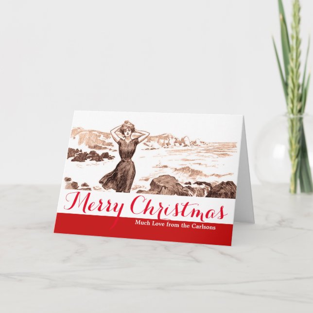 Mermaid Beach Gibson Girl Victorian Antique Holiday Card (Front)