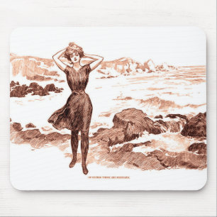 Mermaid Beach Gibson Girl Victorian Antique Mouse Pad