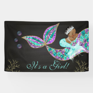 Mermaid Birthday backdrop Banner African American
