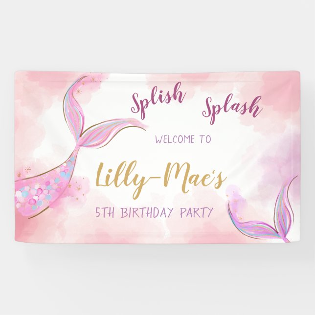 Mermaid Birthday Backdrop Girl Birthday Banner (Horizontal)