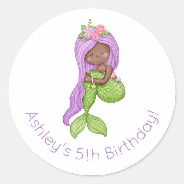 Mermaid Birthday Classic Round Sticker (Front)