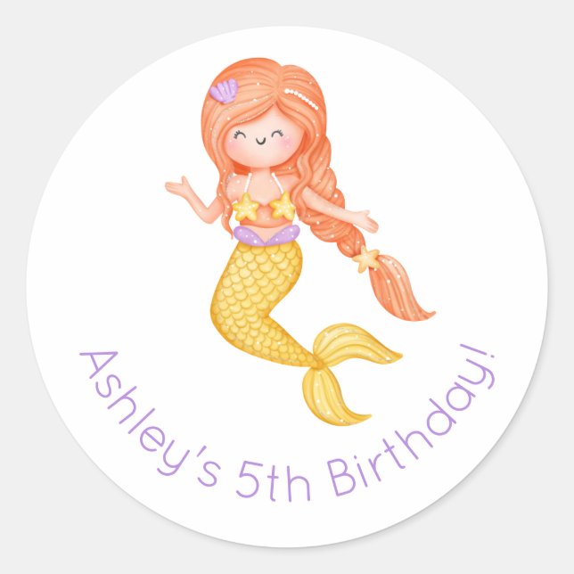 Mermaid Birthday Classic Round Sticker (Front)