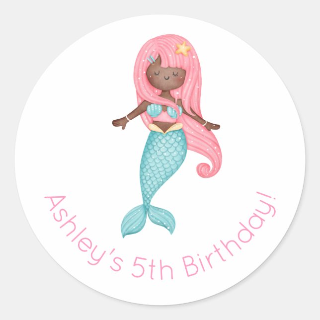 Mermaid Birthday Classic Round Sticker (Front)