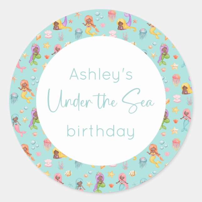 Mermaid Birthday Classic Round Sticker (Front)