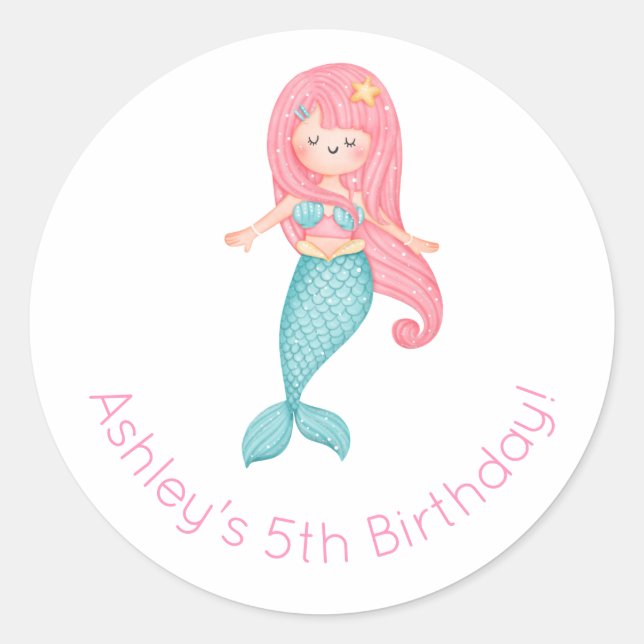 Mermaid Birthday Classic Round Sticker (Front)