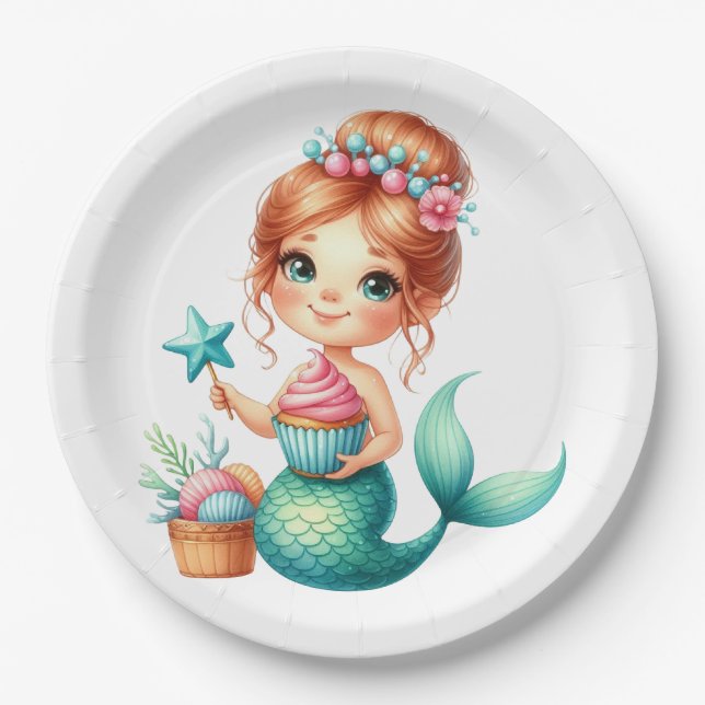 Mermaid Birthday Cute Ocean Party Tableware Paper Plate (Front)