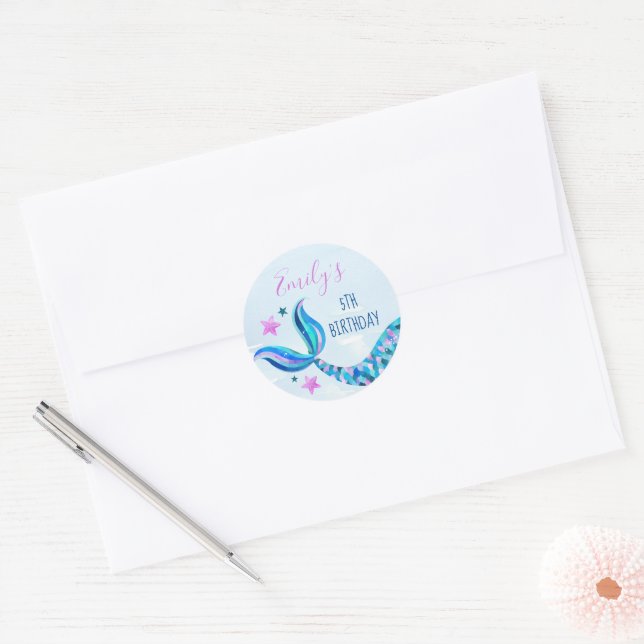 Mermaid Birthday Envelope Stickers (Envelope)