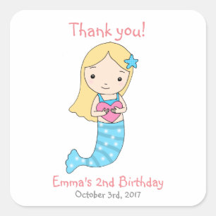 Mermaid Birthday Favour Sticker mermaid Party