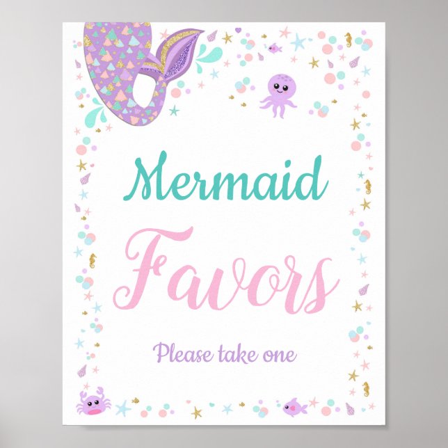 Mermaid Birthday Favours Baby Shower Sign Poster (Front)