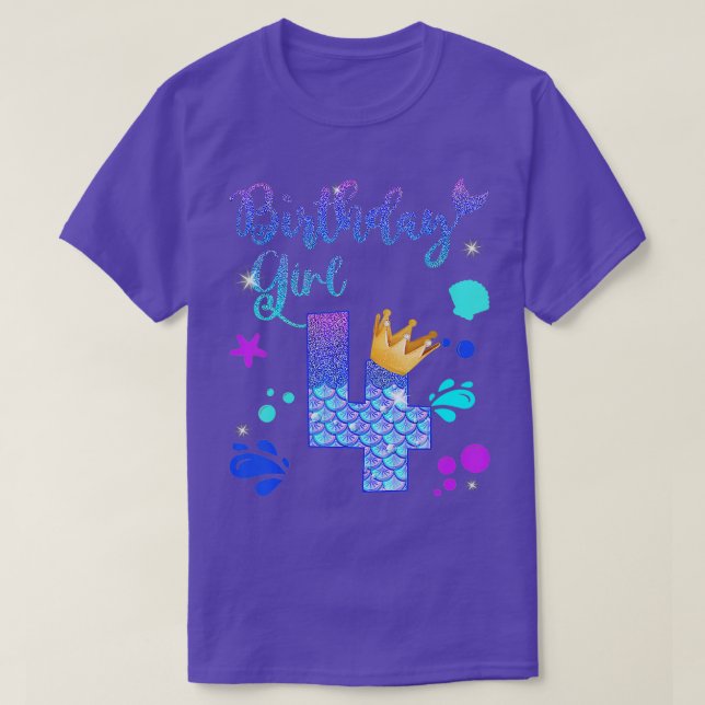 Mermaid Birthday Girl 4 Year Old Its My 4th Bday M T-Shirt (Design Front)