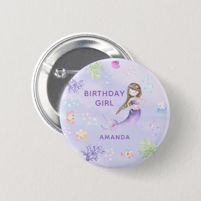 Mermaid Birthday GIRL 6 Cm Round Badge (Front & Back)