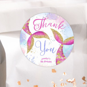 Mermaid Birthday Girls Pink Gold Classic Round Sticker