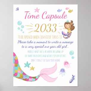 Mermaid Birthday guestbook Time Capsule sign Girl