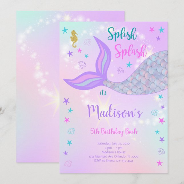 Mermaid Birthday Invitation (Front/Back)