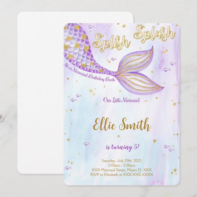 Mermaid Birthday Invitation (Front/Back)