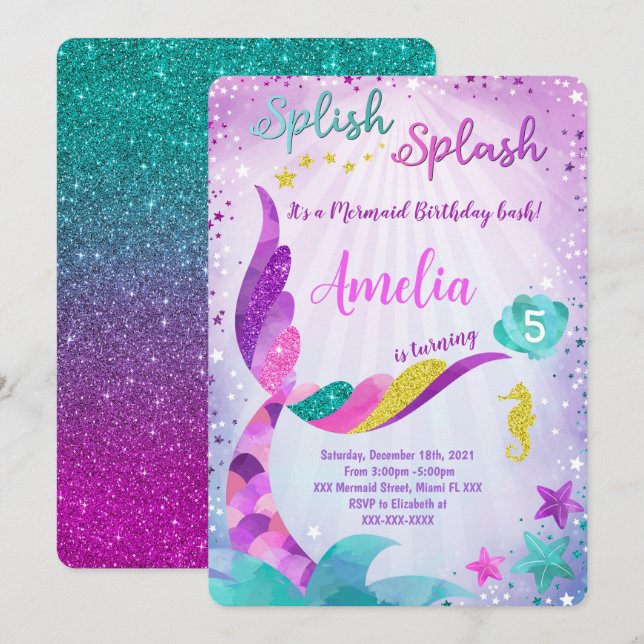 Mermaid Birthday Invitation (Front/Back)