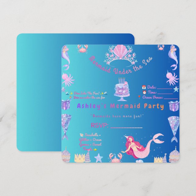 Mermaid Birthday Invitation – Dive Into the Fun! (Front/Back)