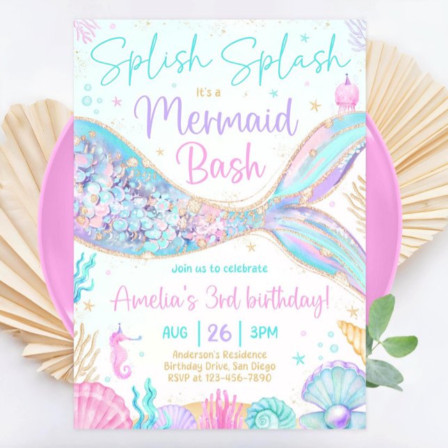 Mermaid Birthday Invitation, Editable Mermaid Bash Invitation (Creator Uploaded)