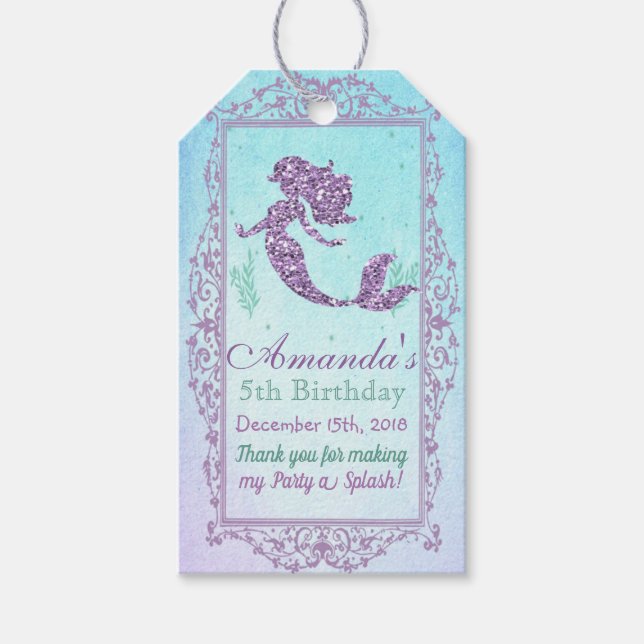 Mermaid Birthday Invitation Favour Gift Tag (Front)