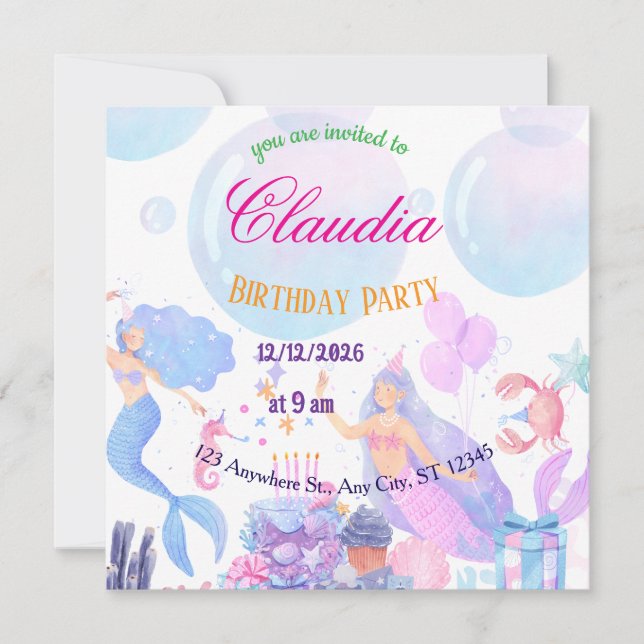 Mermaid Birthday Invitation for Kids (Front)