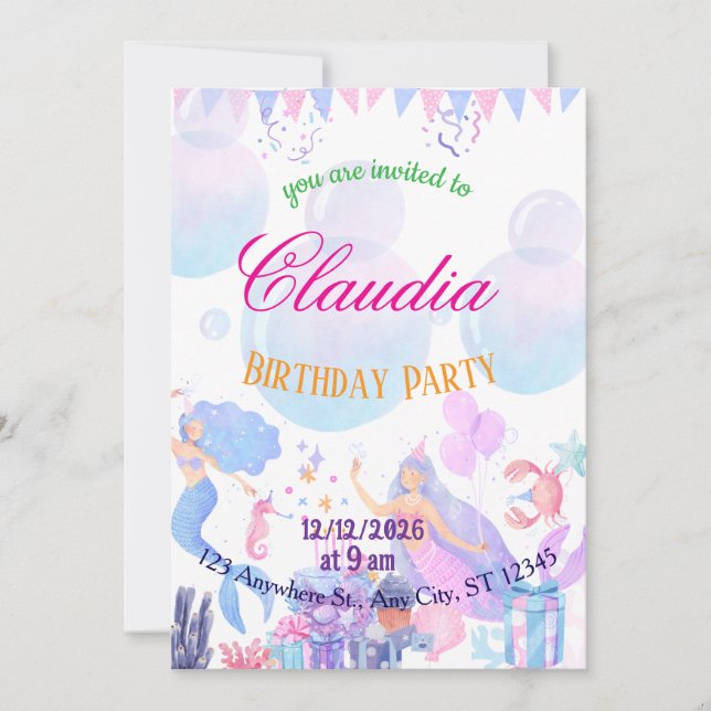Mermaid Birthday Invitation for Kids (Front)