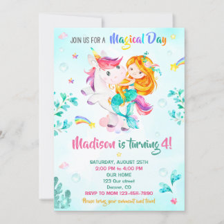 Mermaid birthday invitation Girl Magical party day