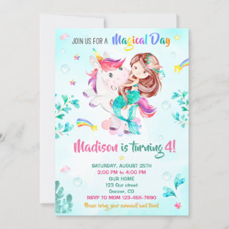 Mermaid birthday invitation Girl Magical party day