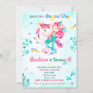 Mermaid birthday invitation Girl Magical party day