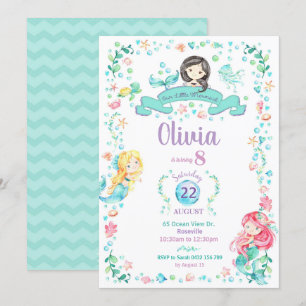 Mermaid Birthday Invitation Girls Pool Party
