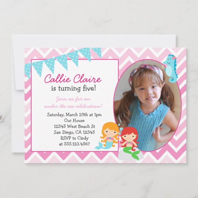 Mermaid Birthday Invitation Invitations Photo card (Front)