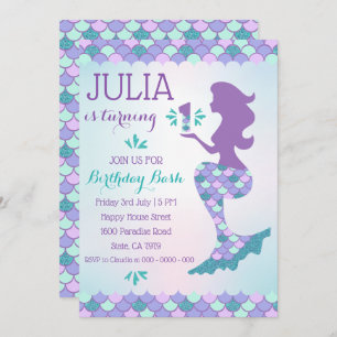 Mermaid Birthday Invitation Mermaid Number 1