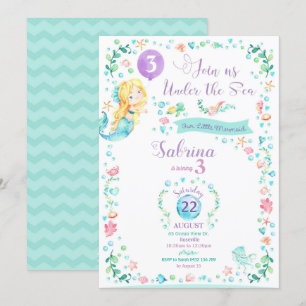 Mermaid Birthday Invitation Mermaid Party Blonde