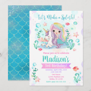 Mermaid Birthday Invitation / Mermaid & Unicorn