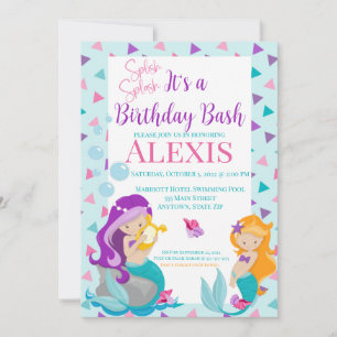Mermaid Birthday Invitation, Pool party Invitation