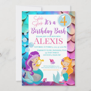 Mermaid Birthday Invitation, Pool party Invitation