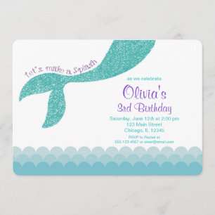 Mermaid birthday invitation, teal aqua purple invitation