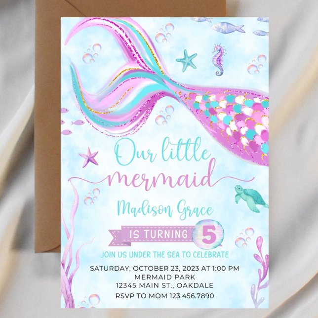 Mermaid Birthday Invitation Template, Editable  (Creator Uploaded)