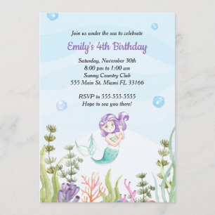 Mermaid Birthday Invitation Under The Sea
