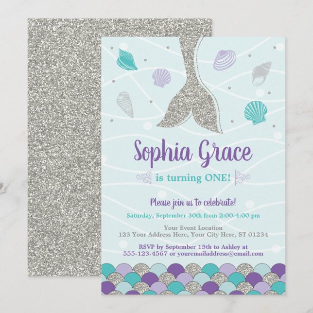 Mermaid Birthday Invitation | Under the Sea (Front/Back)