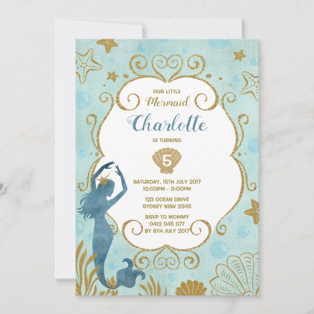 Mermaid Birthday Invitation Under the Sea Beach (Front)