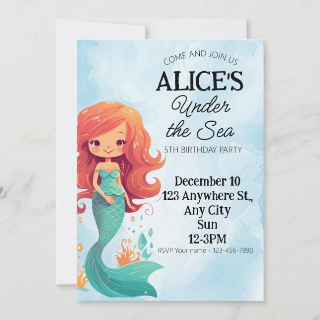 Mermaid Birthday Invitation Under the Sea Card (Front)