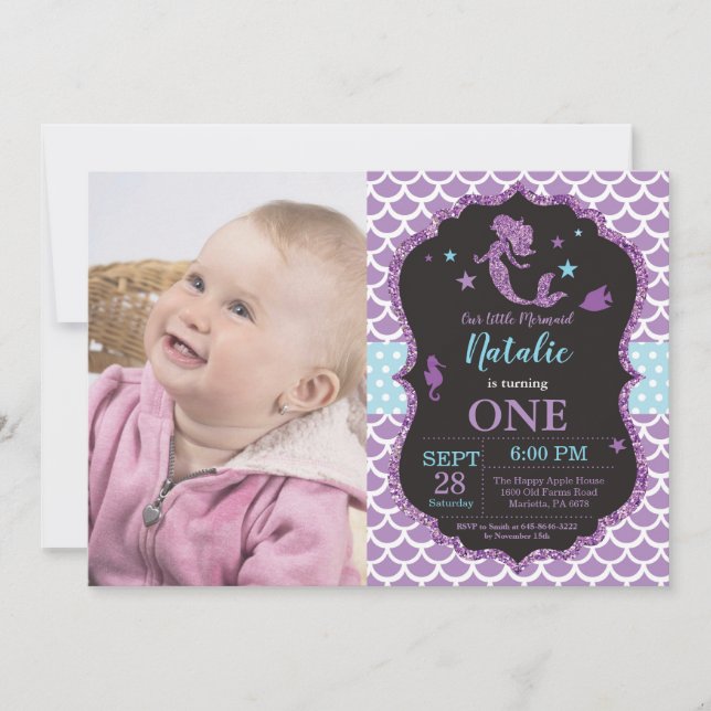 Mermaid Birthday Invitation Under the Sea Party (Front)