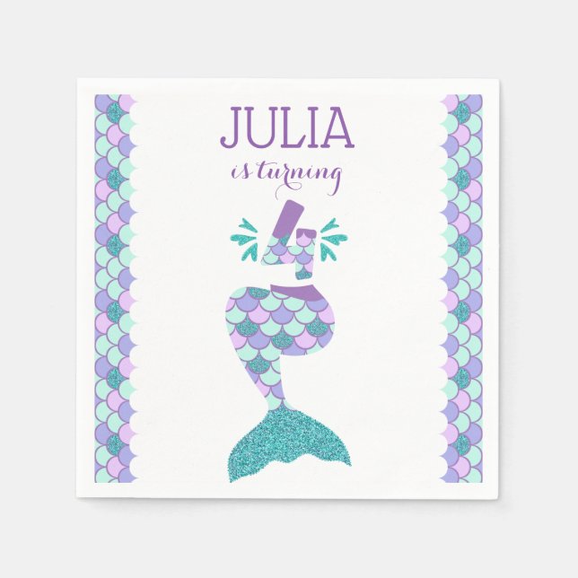 Mermaid Birthday Invitation Under The Sea Party Napkin (Front)